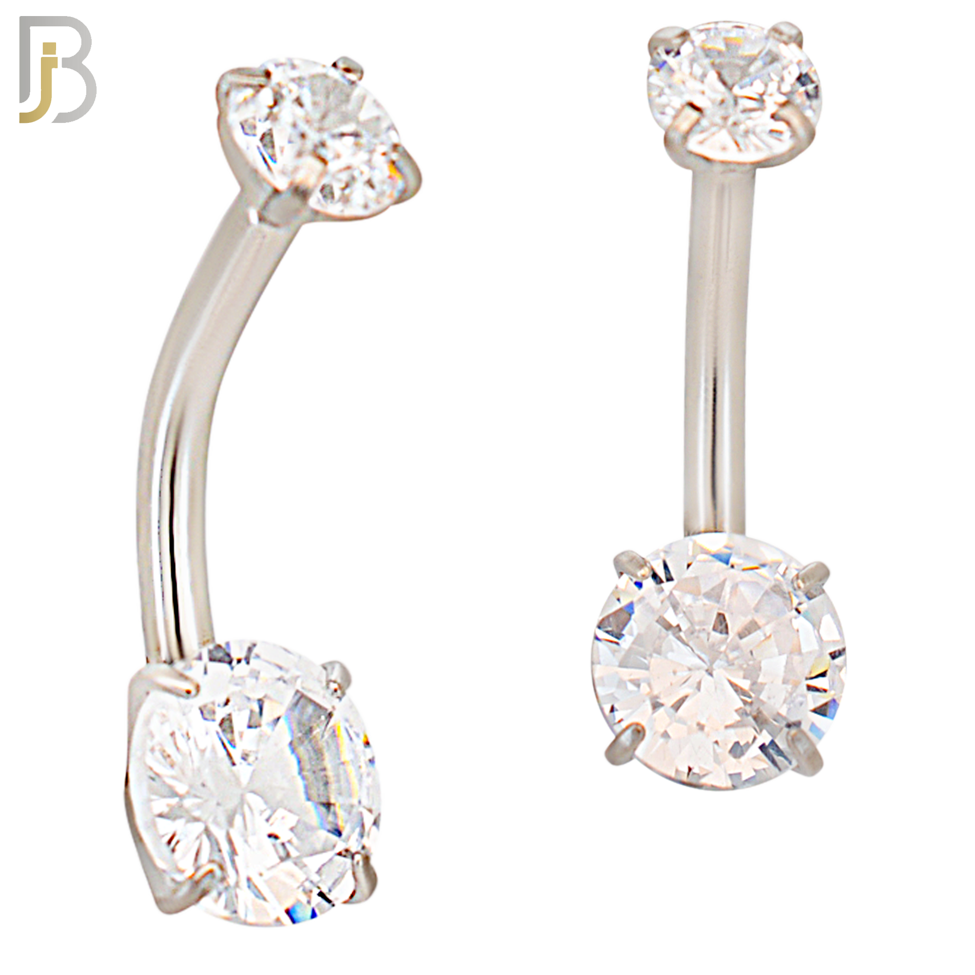 NB66 - 316L Stainless Steel Double Round Zircon in Prong Setting Belly Ring and 5mm Screw Ball image 0