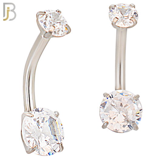 NB66 - 316L Stainless Steel Double Round Zircon in Prong Setting Belly Ring and 5mm Screw Ball image 0