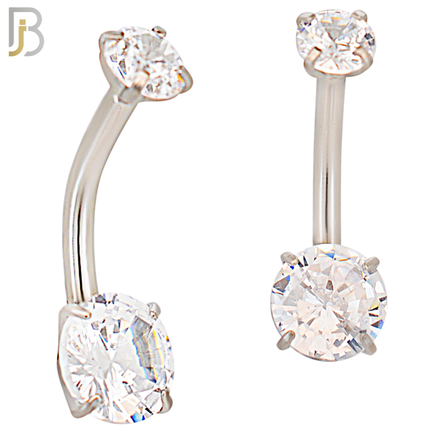 NB66 - 316L Stainless Steel Double Round Zircon in Prong Setting Belly Ring and 5mm Screw Ball image 0