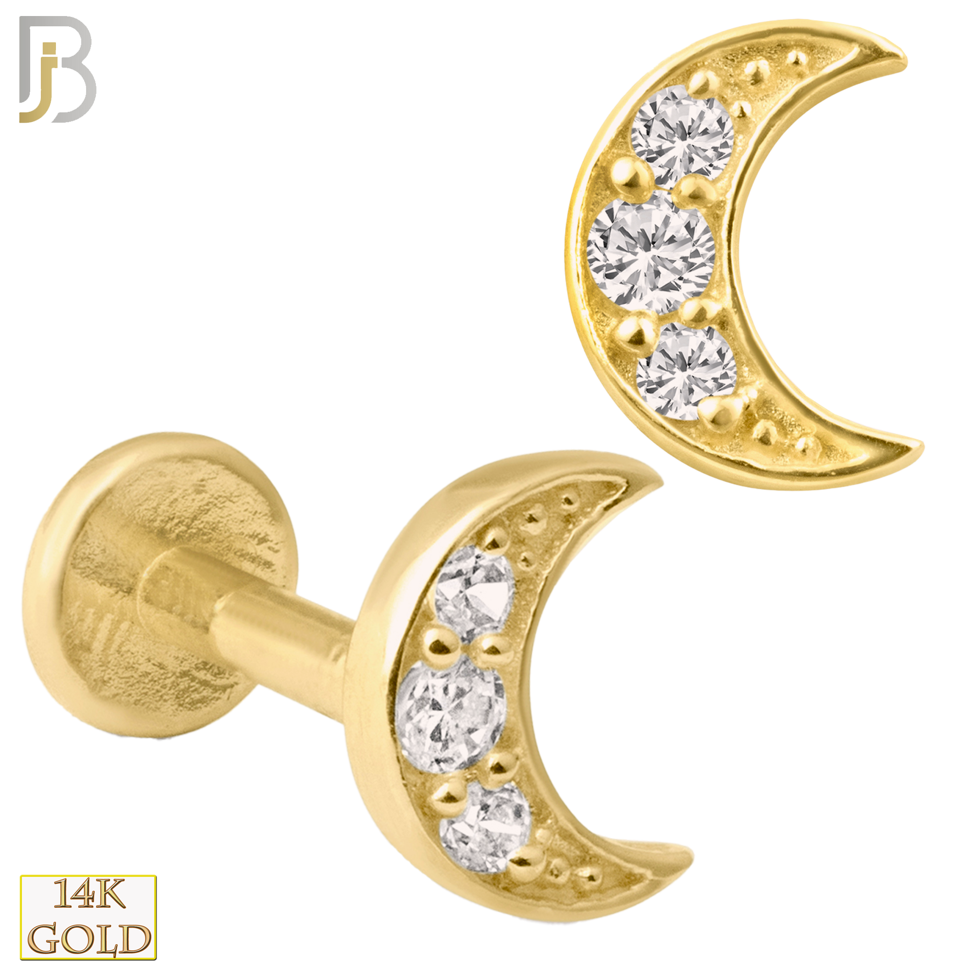 14-LB22 - 14k Yellow Gold Crescent Moon with Multi Zircon Labret - Yellow Gold image