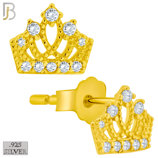 925-ES209 - Push Back - .925 Sterling Silver Crown Design Earring Stud with Clear Zircon image 2