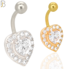 NB11 - 316L Stainless Steel Heart  Zircon  Banana Belly Navel Ring image 0