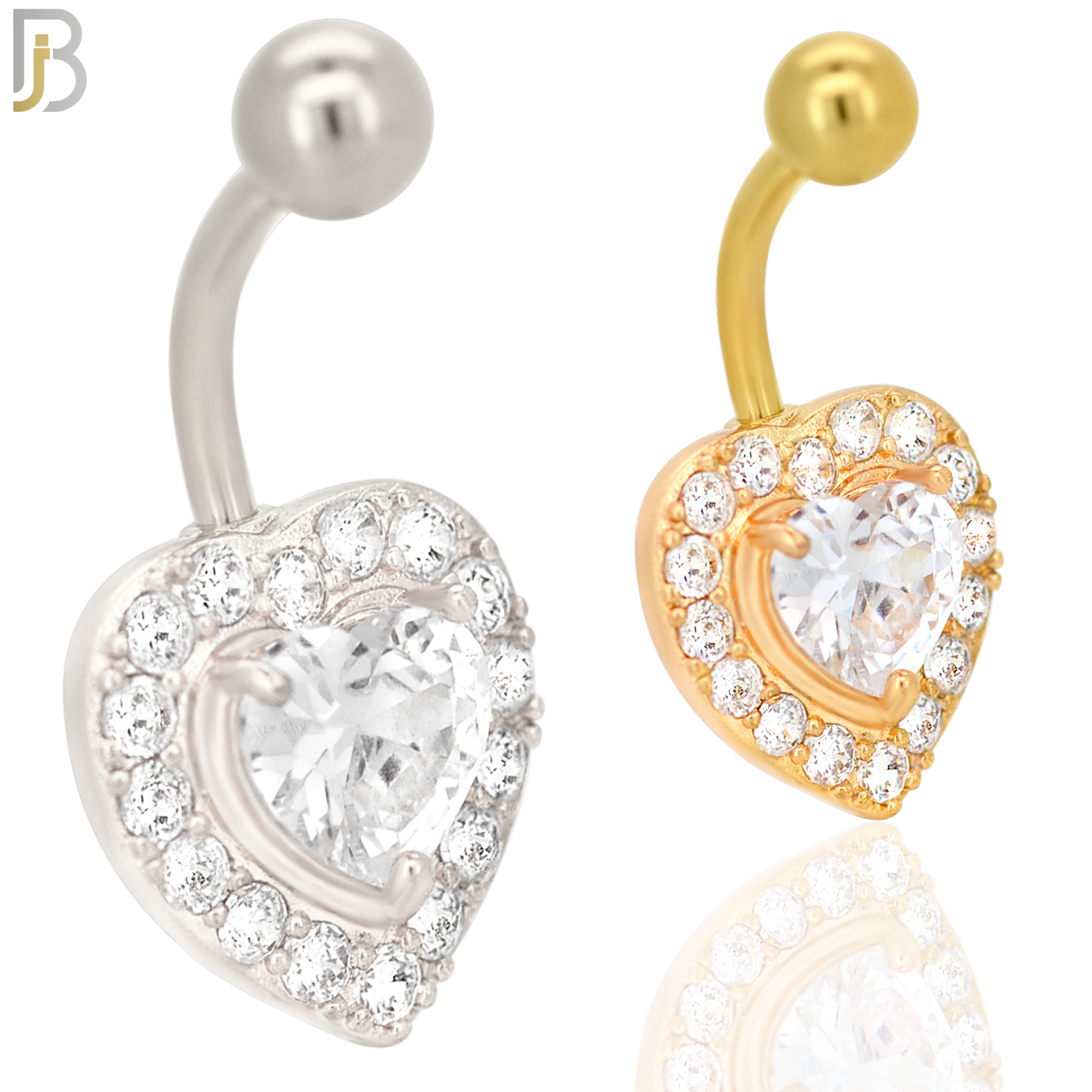 NB11 - 316L Stainless Steel Heart  Zircon  Banana Belly Navel Ring image 0