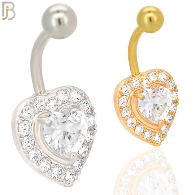 NB11 - 316L Stainless Steel Heart  Zircon  Banana Belly Navel Ring image 0