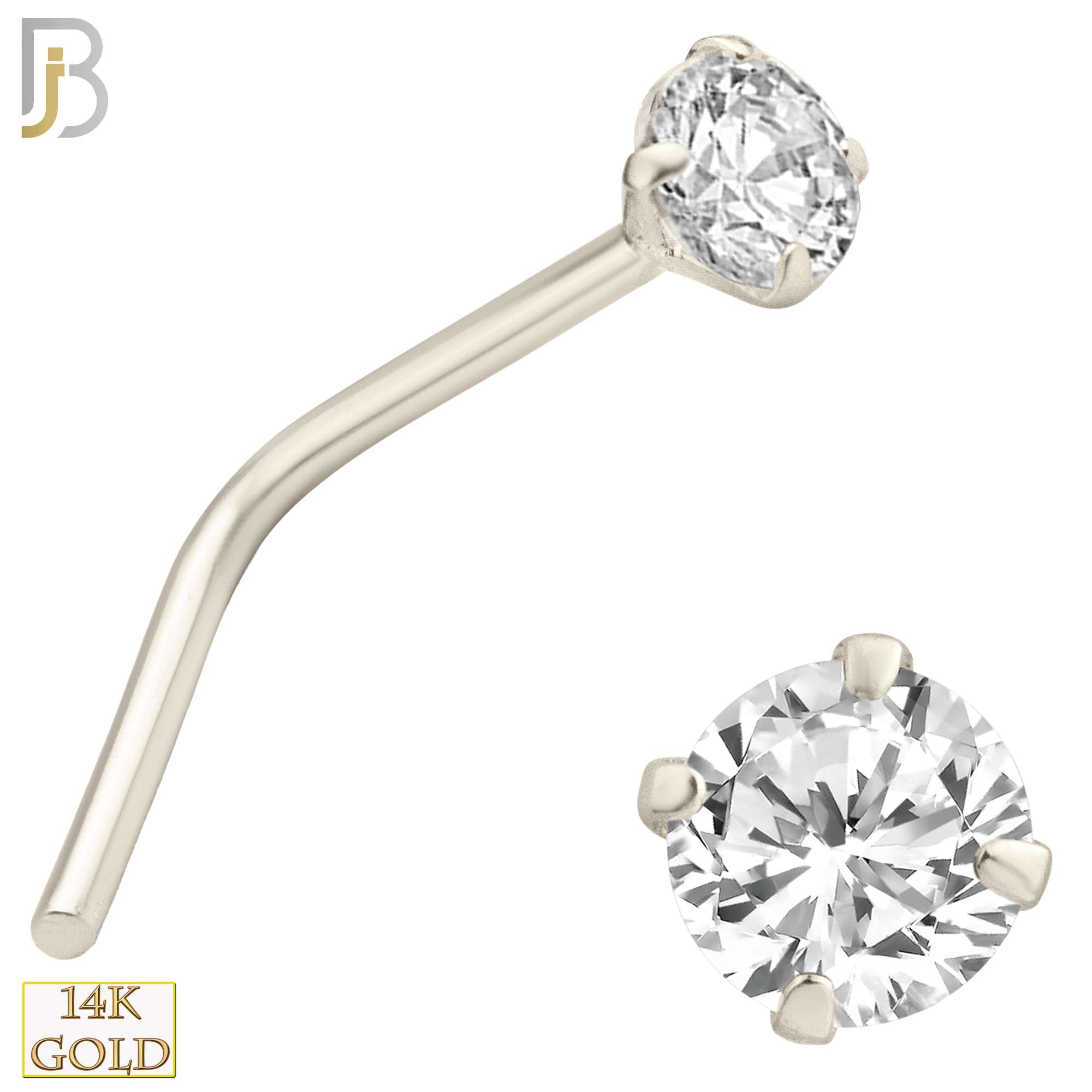 14-NR10DW - 22g Thickness 14k Solid White Gold Prong Setting  Round Si1 Diamond L-Shape - 2.5mm image