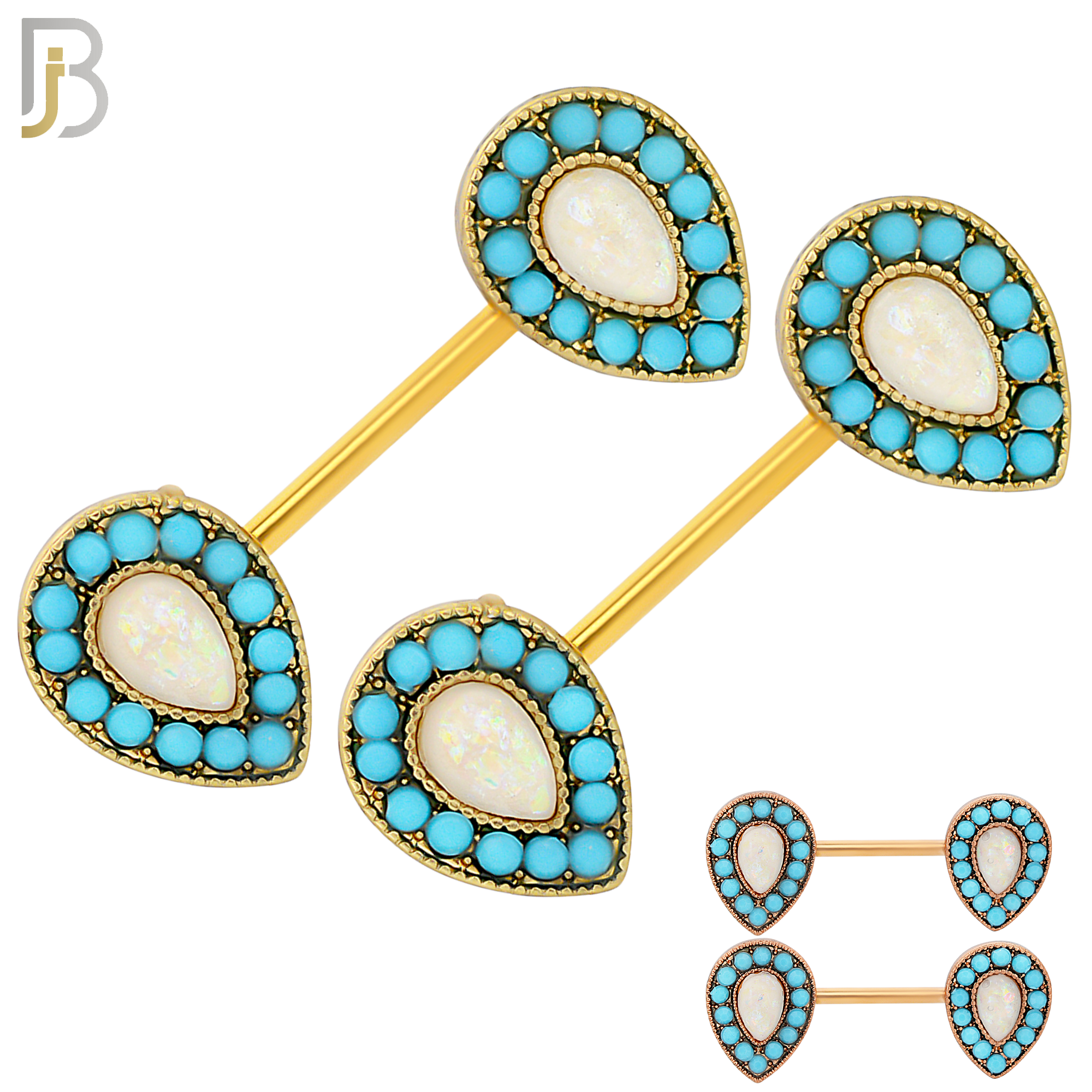 NP10 - 316L Surgical Steel Screw Teardrop Opal with Stone Nipple Ring Piercing image 0