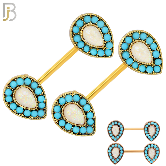 NP10 - 316L Surgical Steel Screw Teardrop Opal with Stone Nipple Ring Piercing image 0