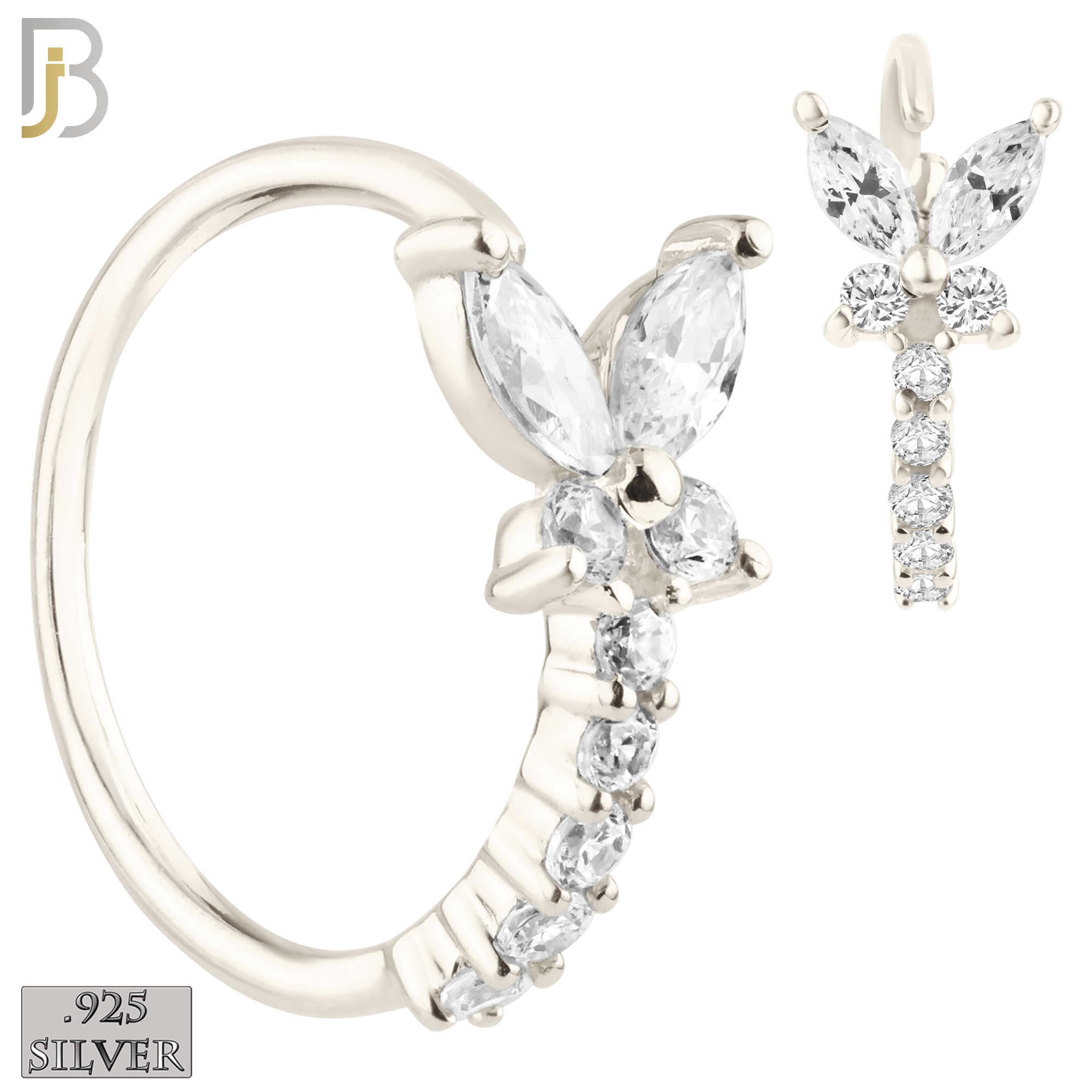 PK-CT9BT1- 925 Sterling Silver Three Styles Butterfly Nose Hoops - Pack of 60 image 3