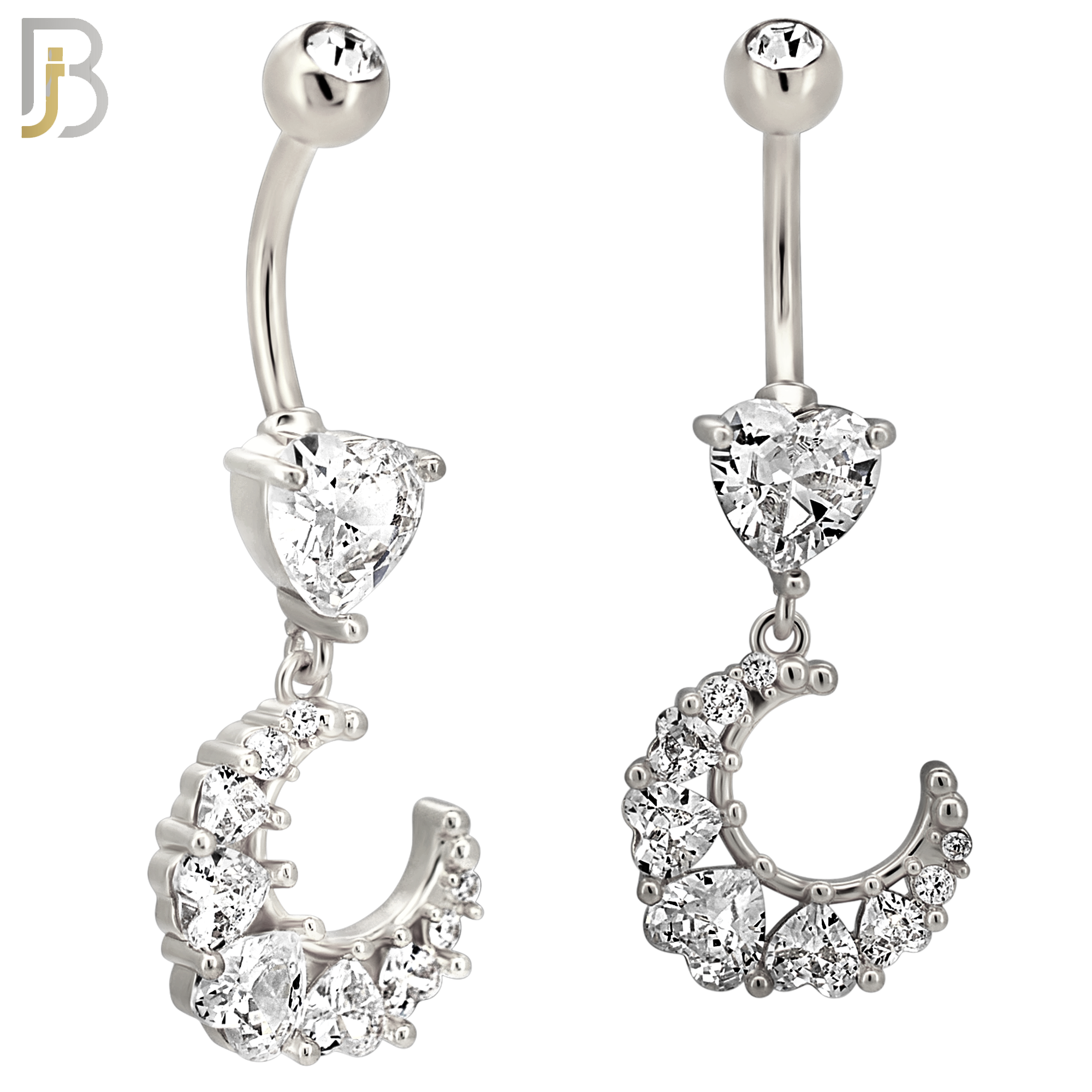 N0151 - 316L Surgical Steel Star CZ Studded Belly Ring with Pear CZ Drop image 1