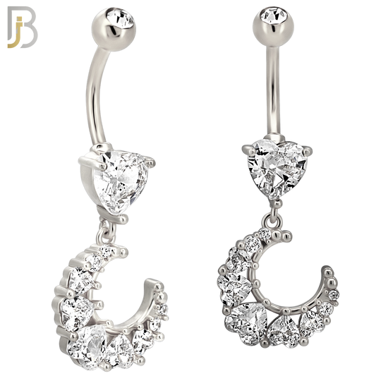 N0151 - 316L Surgical Steel Star CZ Studded Belly Ring with Pear CZ Drop image 1