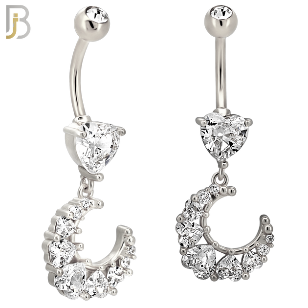 N0151 - 316L Surgical Steel Star CZ Studded Belly Ring with Pear CZ Drop image 1