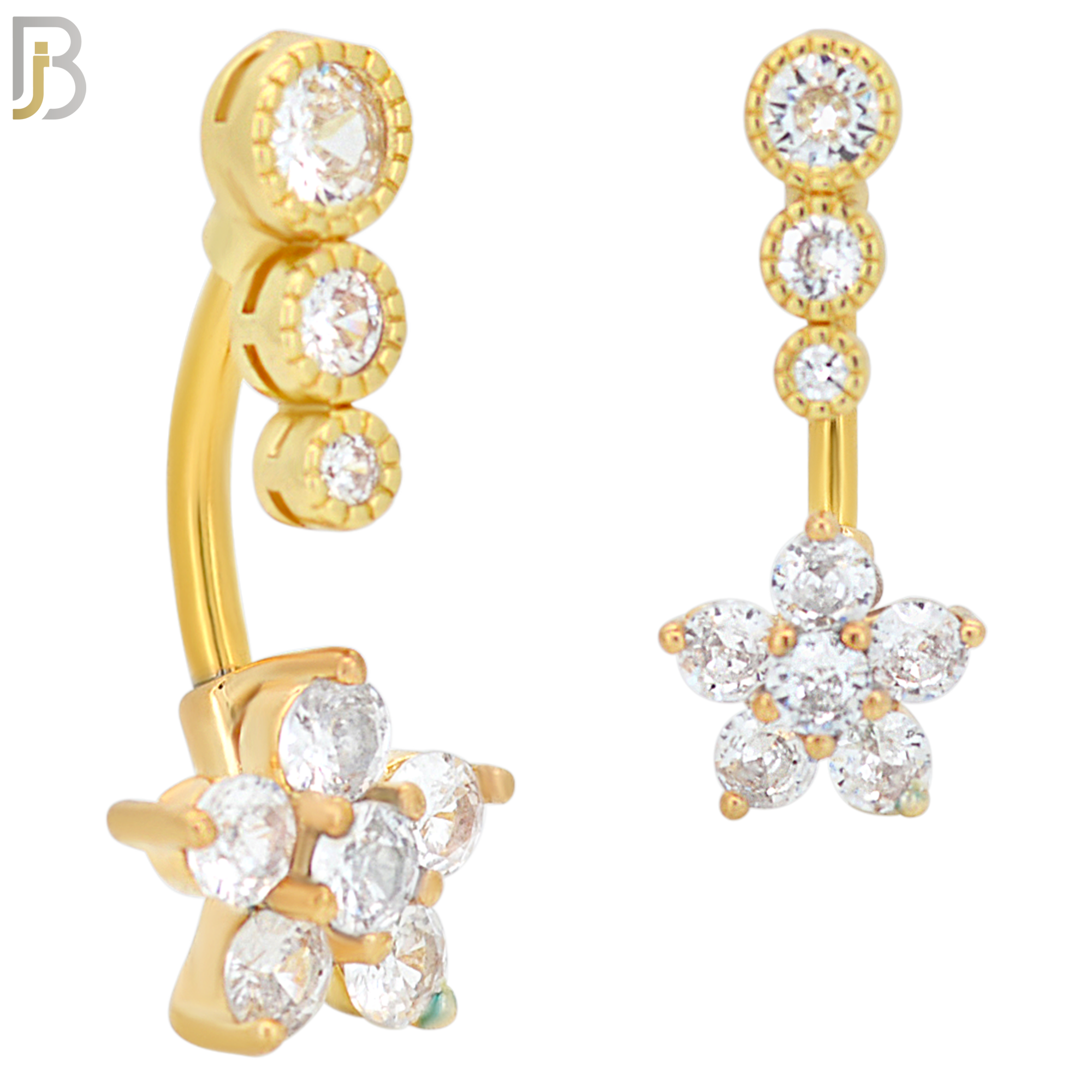 NB55 - 316L Stainless Steel Star Flower Design with Zircon Banana Belly Ring image 2