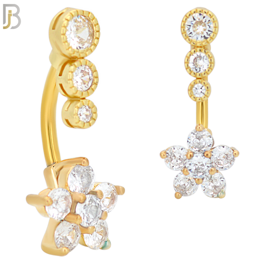 NB55 - 316L Stainless Steel Star Flower Design with Zircon Banana Belly Ring image 2