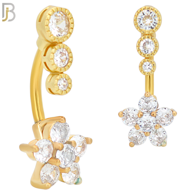 NB55 - 316L Stainless Steel Star Flower Design with Zircon Banana Belly Ring image 2