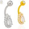 NB74 - 316L Stainless Steel Banana Belly Ring with Pear Shaped Cubic Zirconia with Halo image 0
