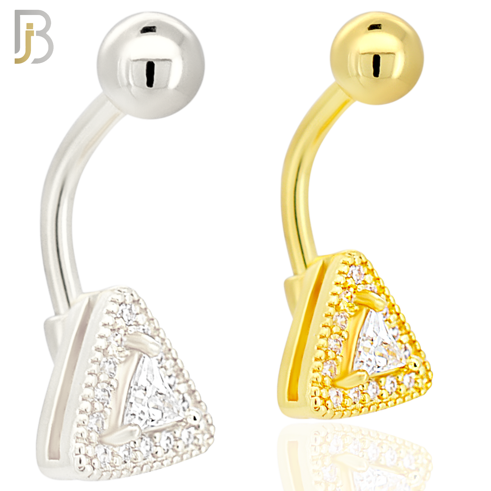 NB99 - 316L Stainless Steel Triangle Design with Multi CZ Banana Belly Ring image 0
