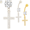 N013 - 316L Stainless Steel Dangling Cross with Multi CZ Belly Ring image 0