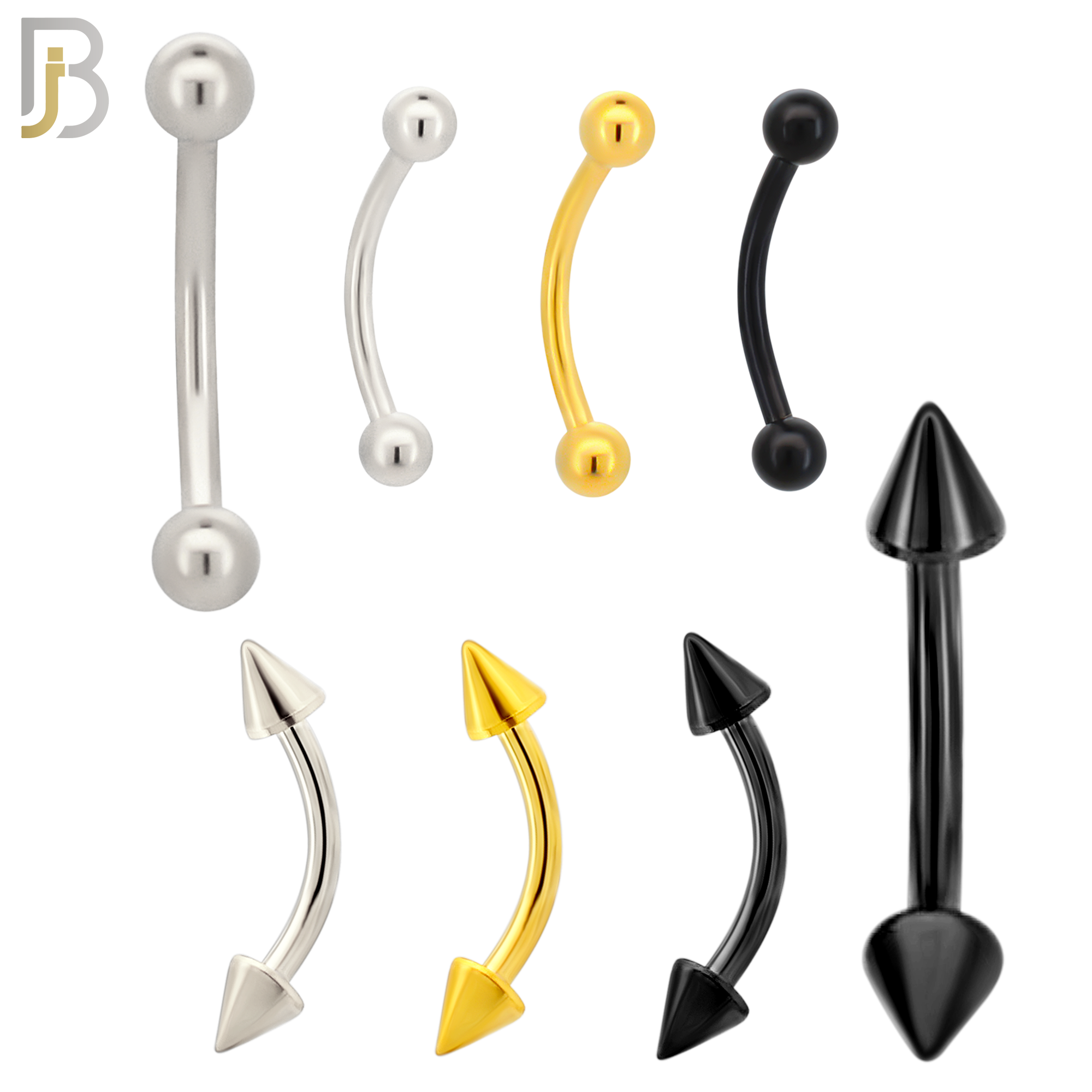 PK-EC01 - 316L Surgical Steel Curved Barbell External Threaded Ball and Spike image 1