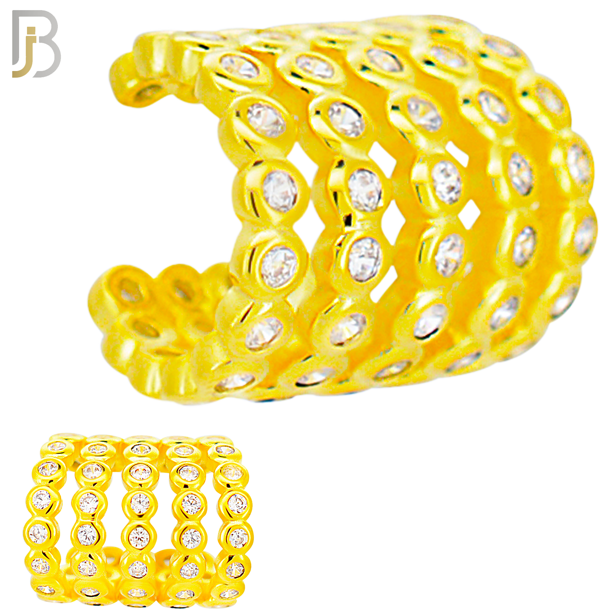 FES005 -   Five Hoop Wide Bezel Set Zircon Ear Cuff In Brass (Sold Per Piece) image 2