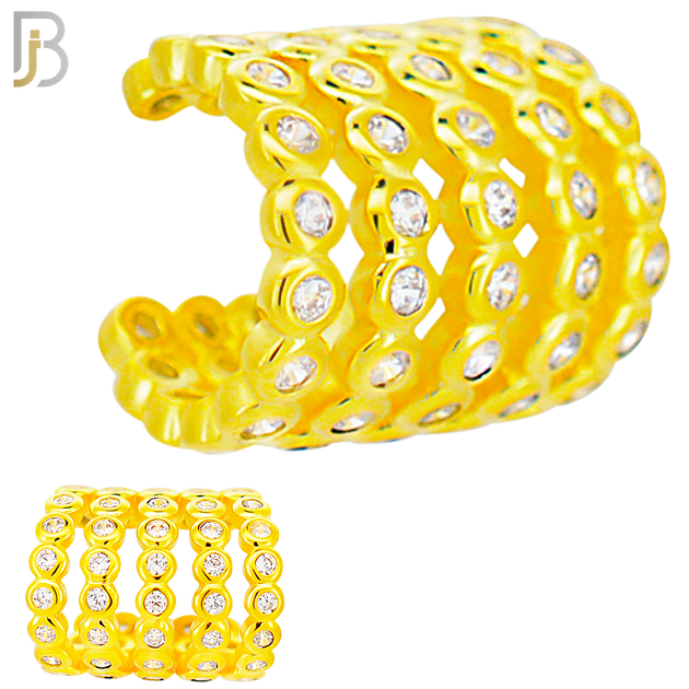 FES005 -   Five Hoop Wide Bezel Set Zircon Ear Cuff In Brass (Sold Per Piece) image 2