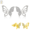 925-ES143 - .925 Sterling Silver Hollow Butterfly Design with Zircon Design Earring Stud image 0