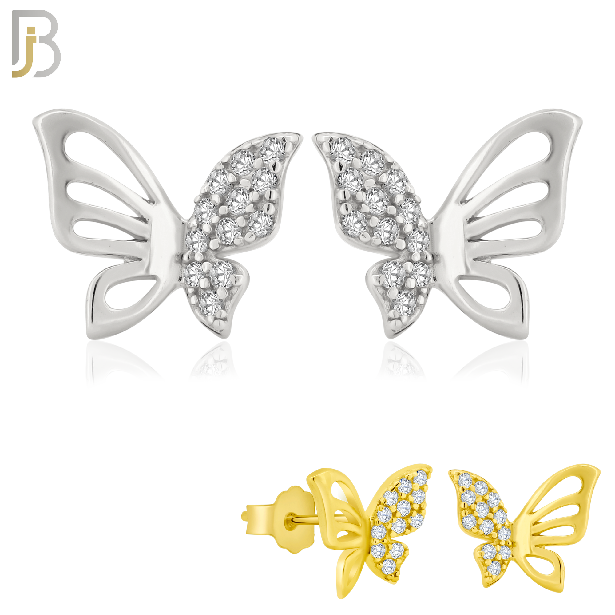 925-ES143 - .925 Sterling Silver Hollow Butterfly Design with Zircon Design Earring Stud image 0