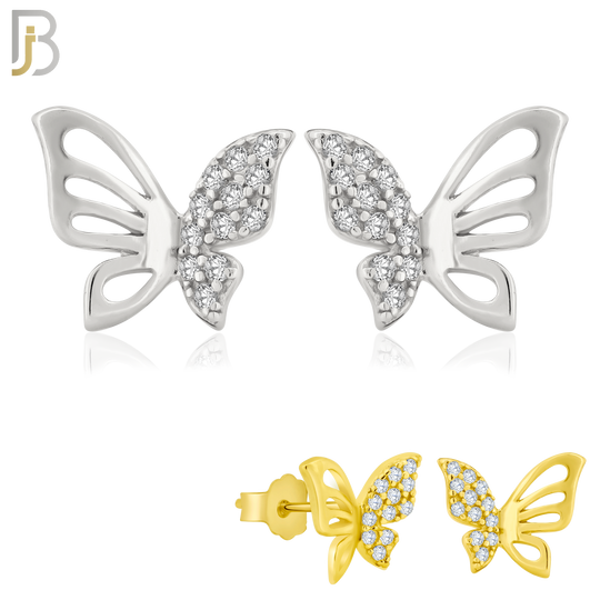 925-ES143 - .925 Sterling Silver Hollow Butterfly Design with Zircon Design Earring Stud image 0