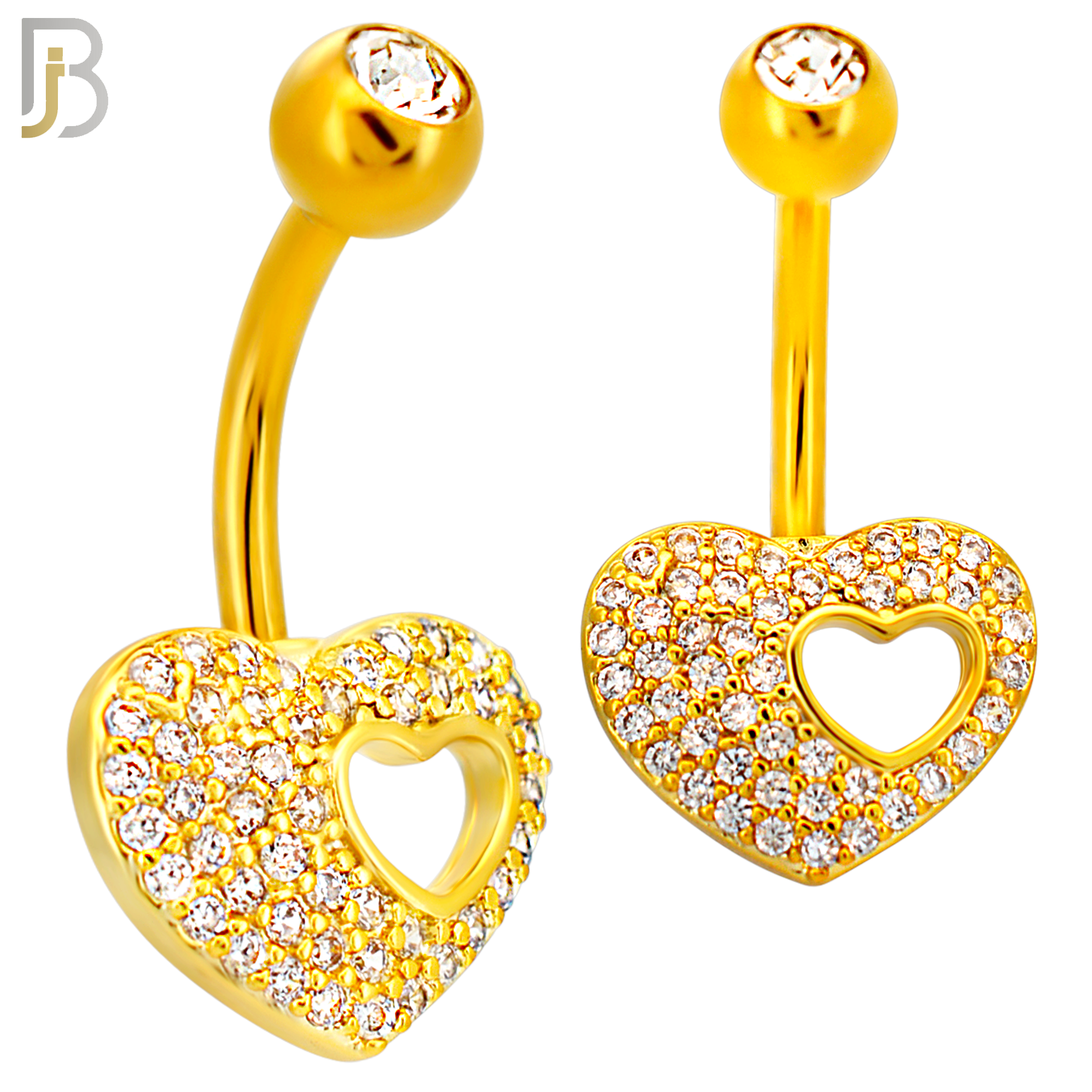 NB119 - 316L Surgical Steel Studded Heart with Hollow Heart Belly Ring image 2