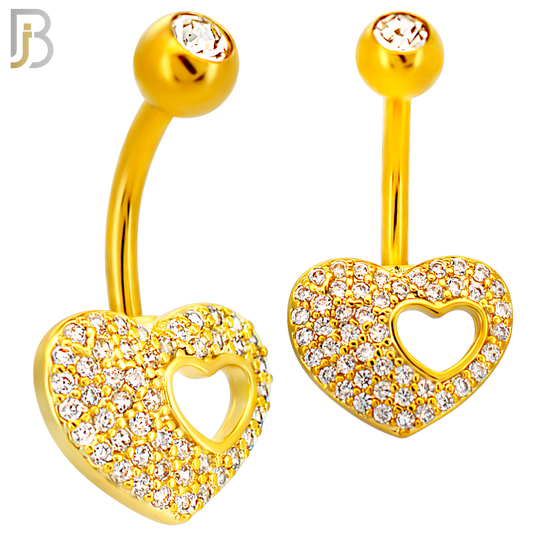 NB119 - 316L Surgical Steel Studded Heart with Hollow Heart Belly Ring image 2