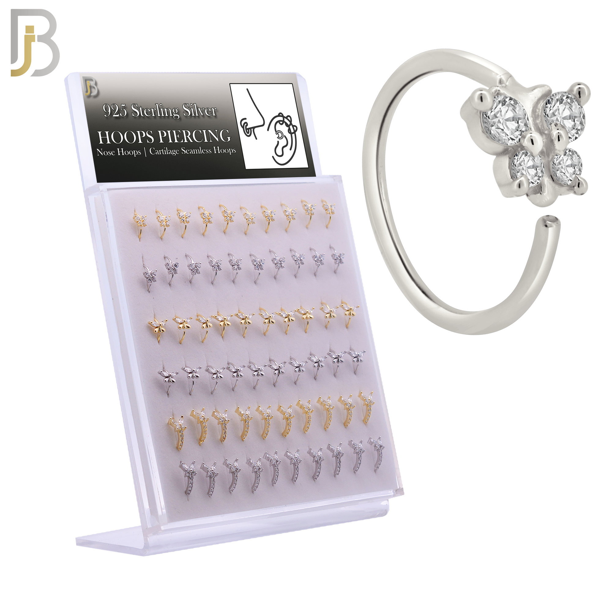 PK-CT9BT1- 925 Sterling Silver Three Styles Butterfly Nose Hoops - Pack of 60 image 0