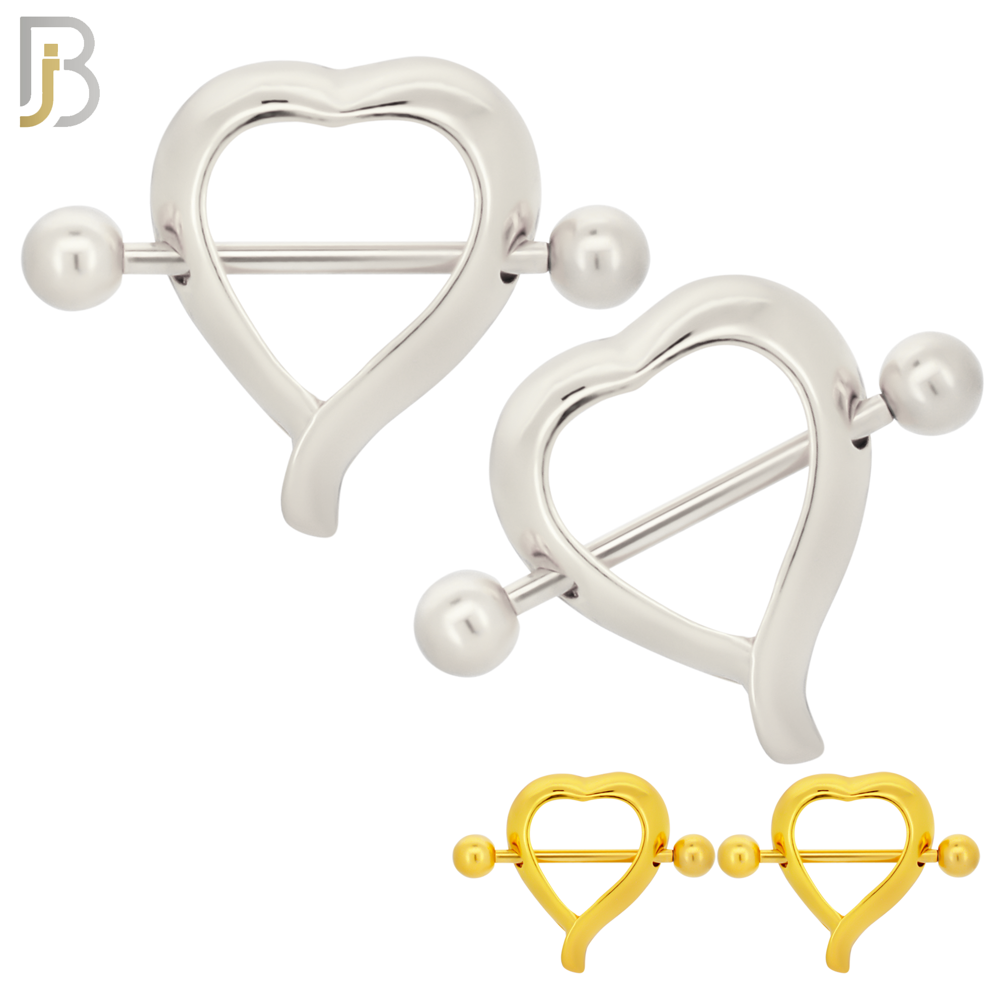 NP37 - 316L Surgical Steel Screw Shield Barbell with Alloy Heart Design Pair image 0