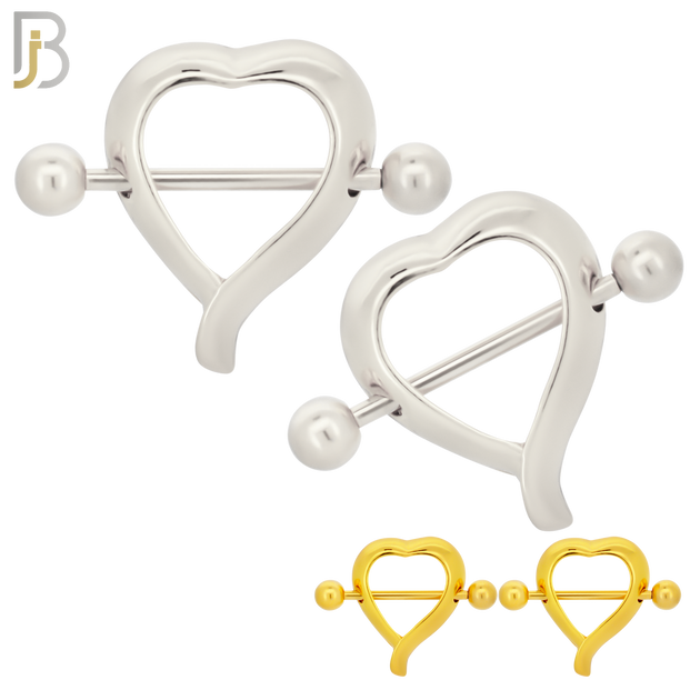 NP37 - 316L Surgical Steel Screw Shield Barbell with Alloy Heart Design Pair image 0