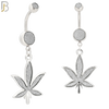 N002 - 316L Stainless Steel Dangling Marijuana Leaf Sandpaper Design Belly Ring with 4mm Screw Ball image 1