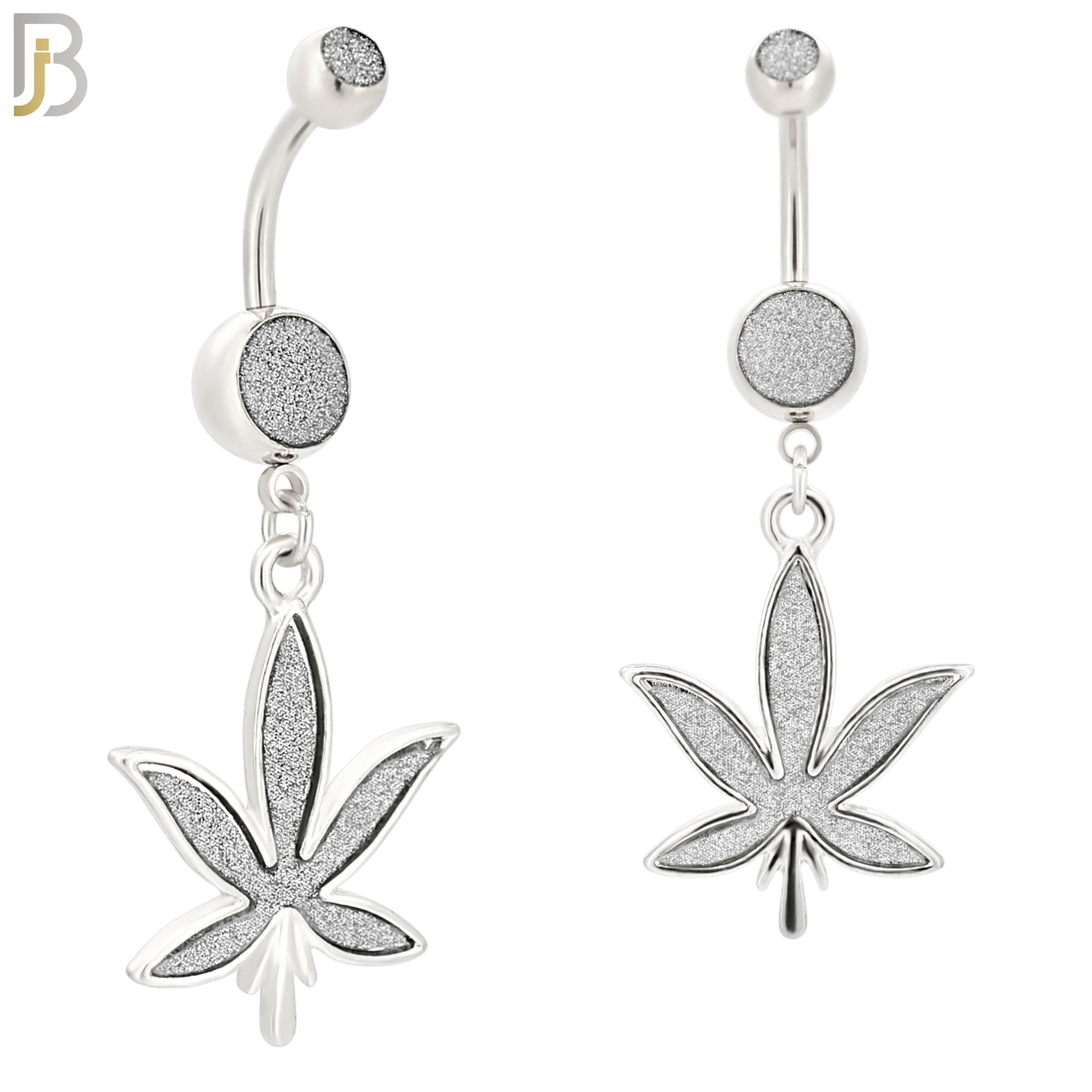 N002 - 316L Stainless Steel Dangling Marijuana Leaf Sandpaper Design Belly Ring with 4mm Screw Ball image 1
