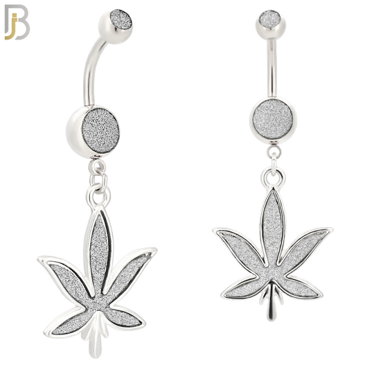N002 - 316L Stainless Steel Dangling Marijuana Leaf Sandpaper Design Belly Ring with 4mm Screw Ball image 1