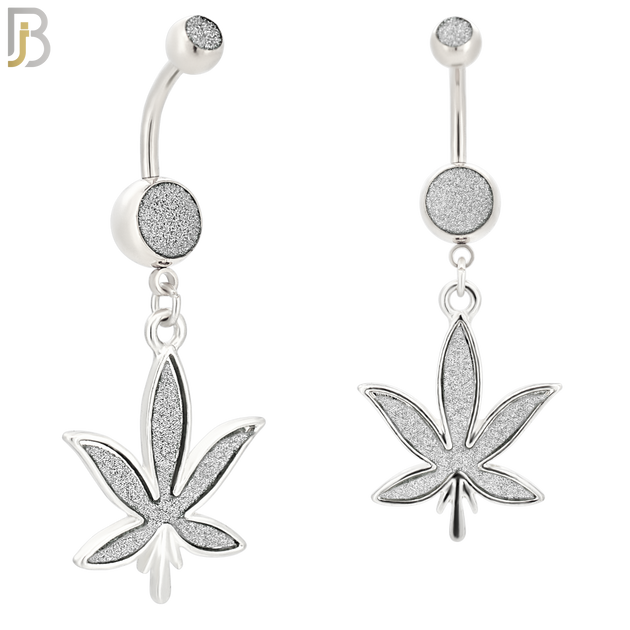 N002 - 316L Stainless Steel Dangling Marijuana Leaf Sandpaper Design Belly Ring with 4mm Screw Ball image 1