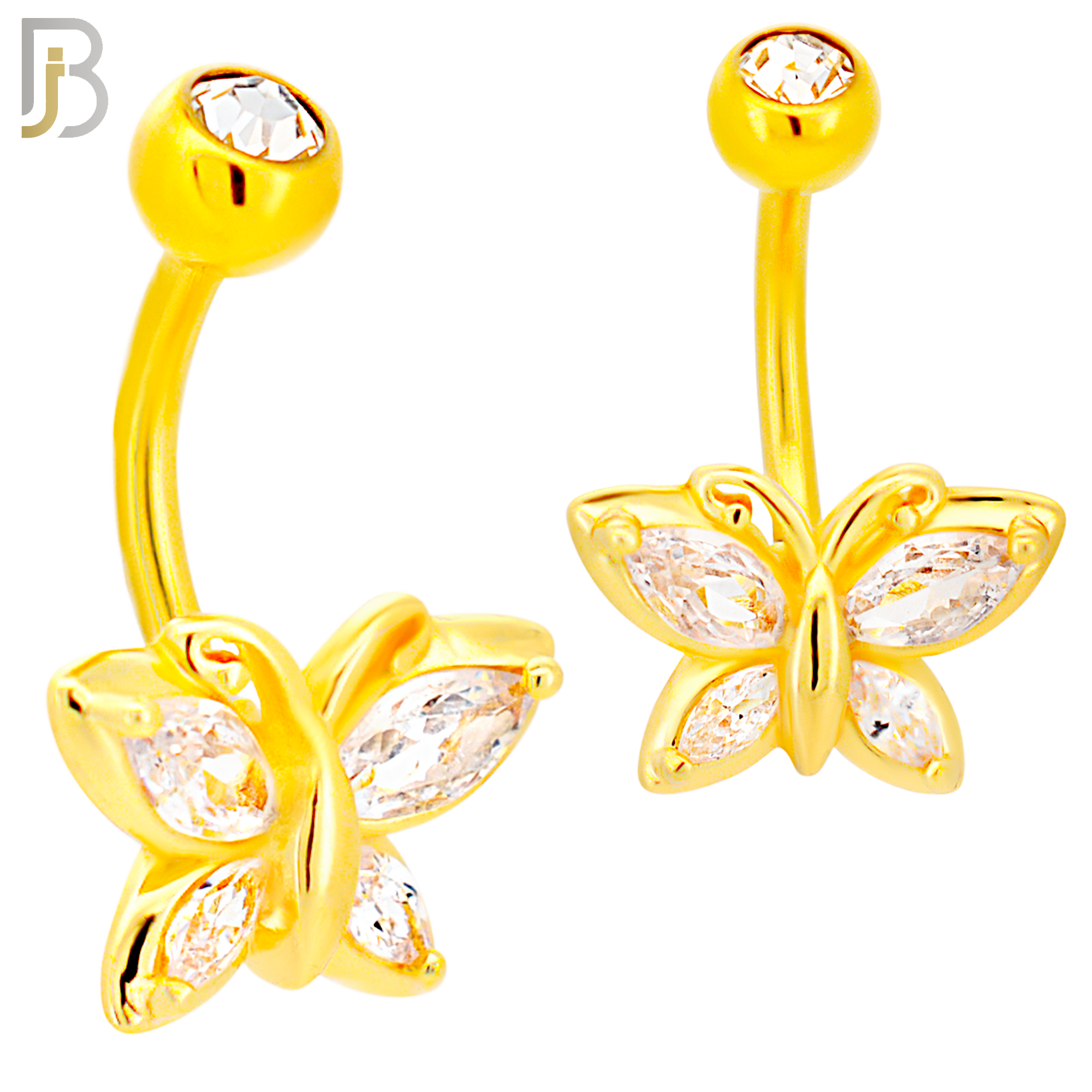 NB69 -  316L Stainless Steel Banana Belly Ring with Butterfly Design Cubic Zirconia image 2