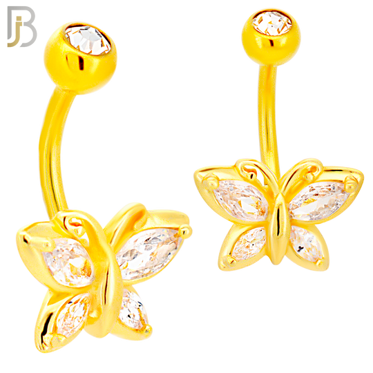 NB69 -  316L Stainless Steel Banana Belly Ring with Butterfly Design Cubic Zirconia image 2
