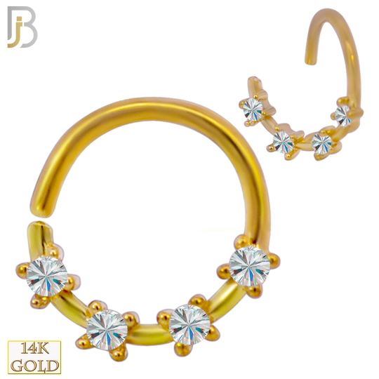 14-TH53 - 14k Yellow Gold 18g Thickness Four CZ in Prong Setting Twist to Open Hoops image 0
