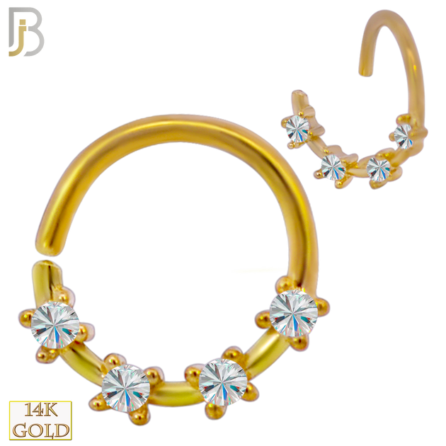 14-TH53 - 14k Yellow Gold 18g Thickness Four CZ in Prong Setting Twist to Open Hoops image 0