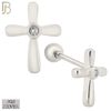 925-ES67 - Screw Ball Back - .925 Sterling Silver Cross Design Bezel Zircon Earring Stud image 1