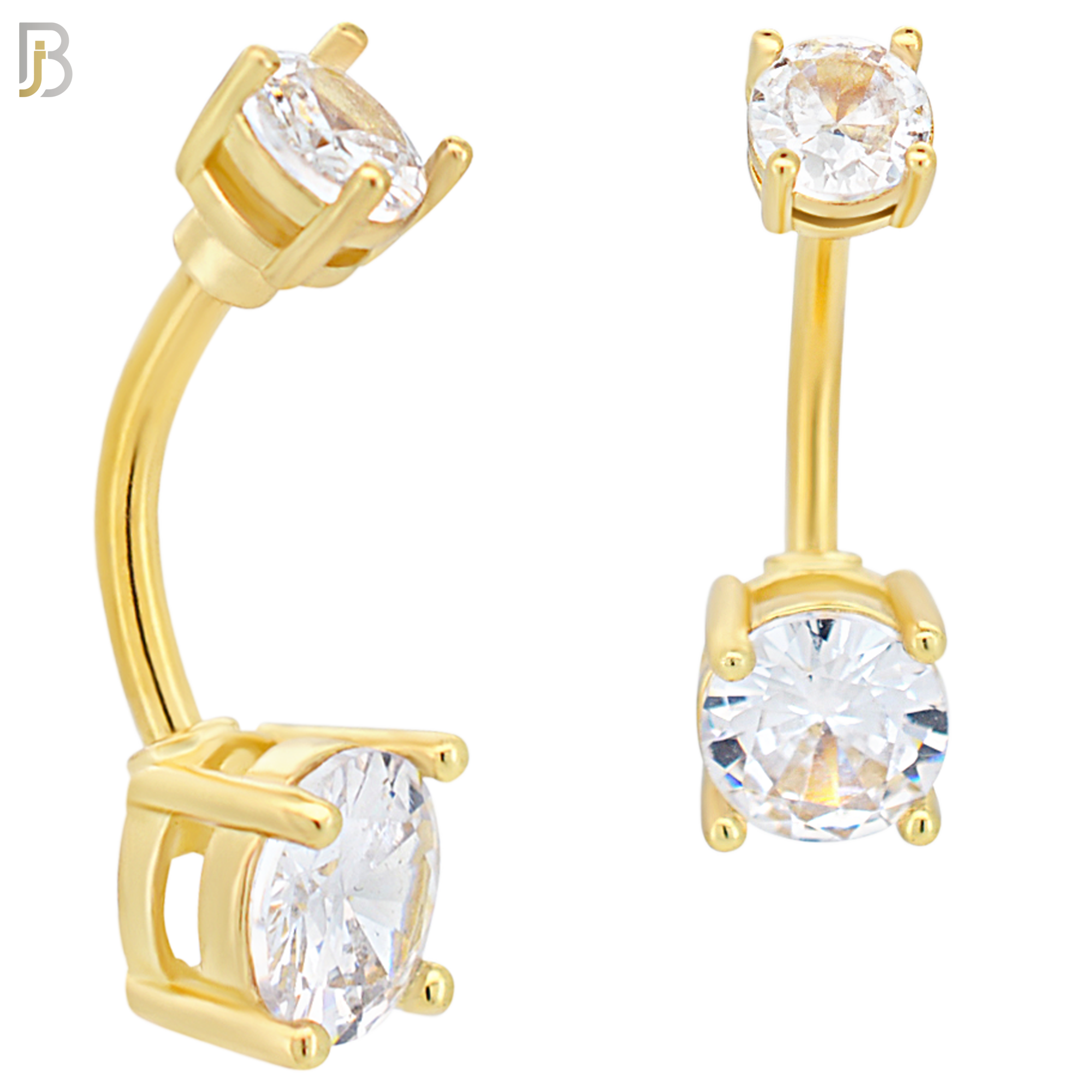 NB04G - 316L Stainless Steel Plated Round Prong Setting Zircon  Banana Belly Navel Ring (PACK OF 6) image