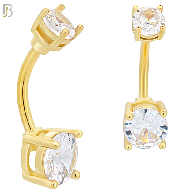 NB04G - 316L Stainless Steel Plated Round Prong Setting Zircon  Banana Belly Navel Ring (PACK OF 6) image