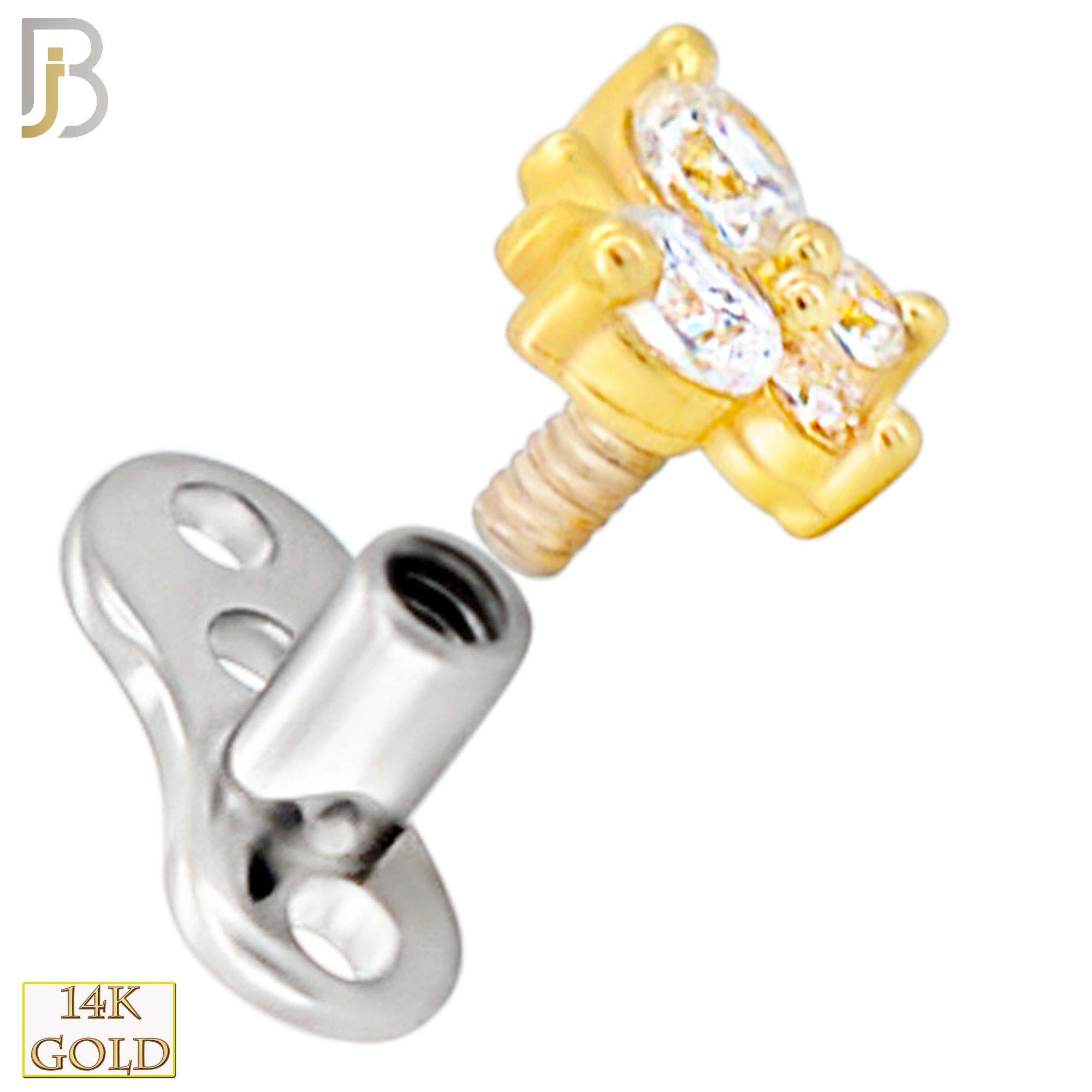 14-G23-DM14 - 14k Titanium Anchor and 14k Gold Top Butterfly with Cubic Zirconia Dermal - Internally Threaded image 1