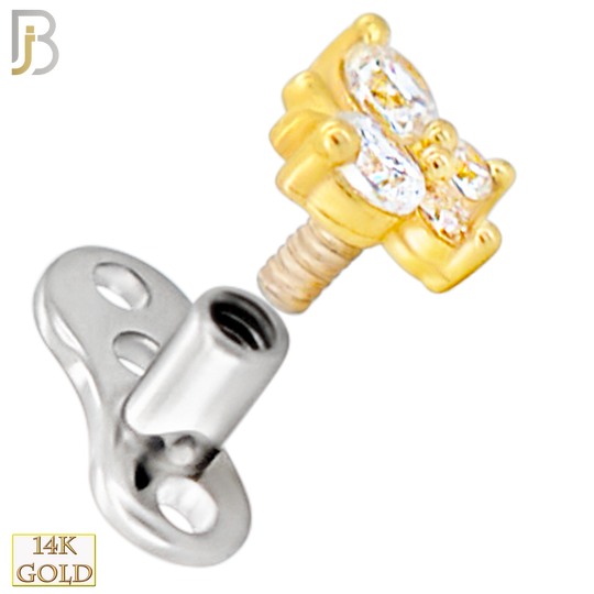 14-G23-DM14 - 14k Titanium Anchor and 14k Gold Top Butterfly with Cubic Zirconia Dermal - Internally Threaded image 1