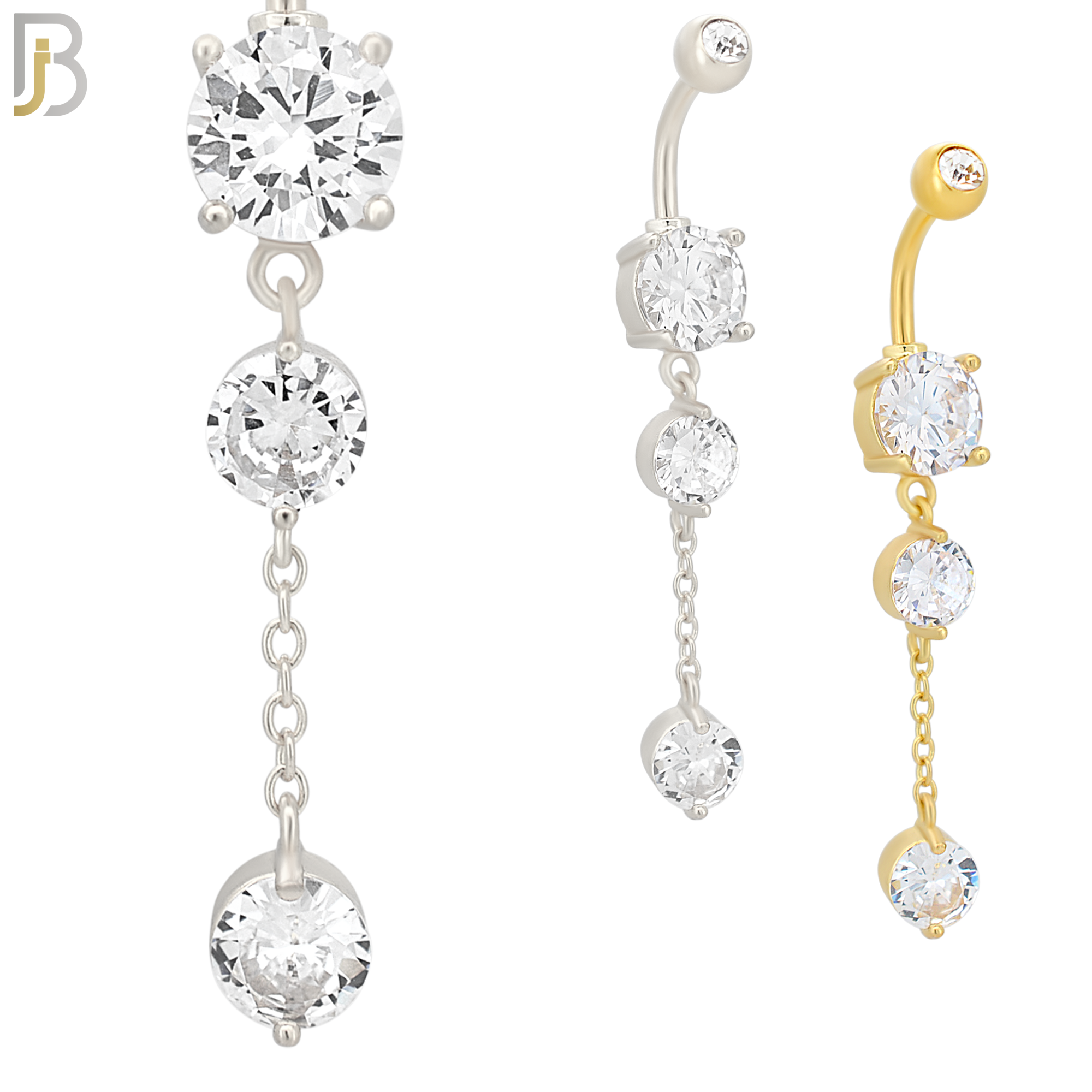 N092  - 316L Stainless Steel with Dangling Round Zircon Belly Ring image 0