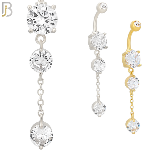 N092  - 316L Stainless Steel with Dangling Round Zircon Belly Ring image 0