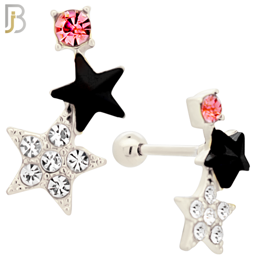 TB124 - 316L Stainless Steel Double Star Tragus/Cartilage Barbell (Pack of 6) image 1