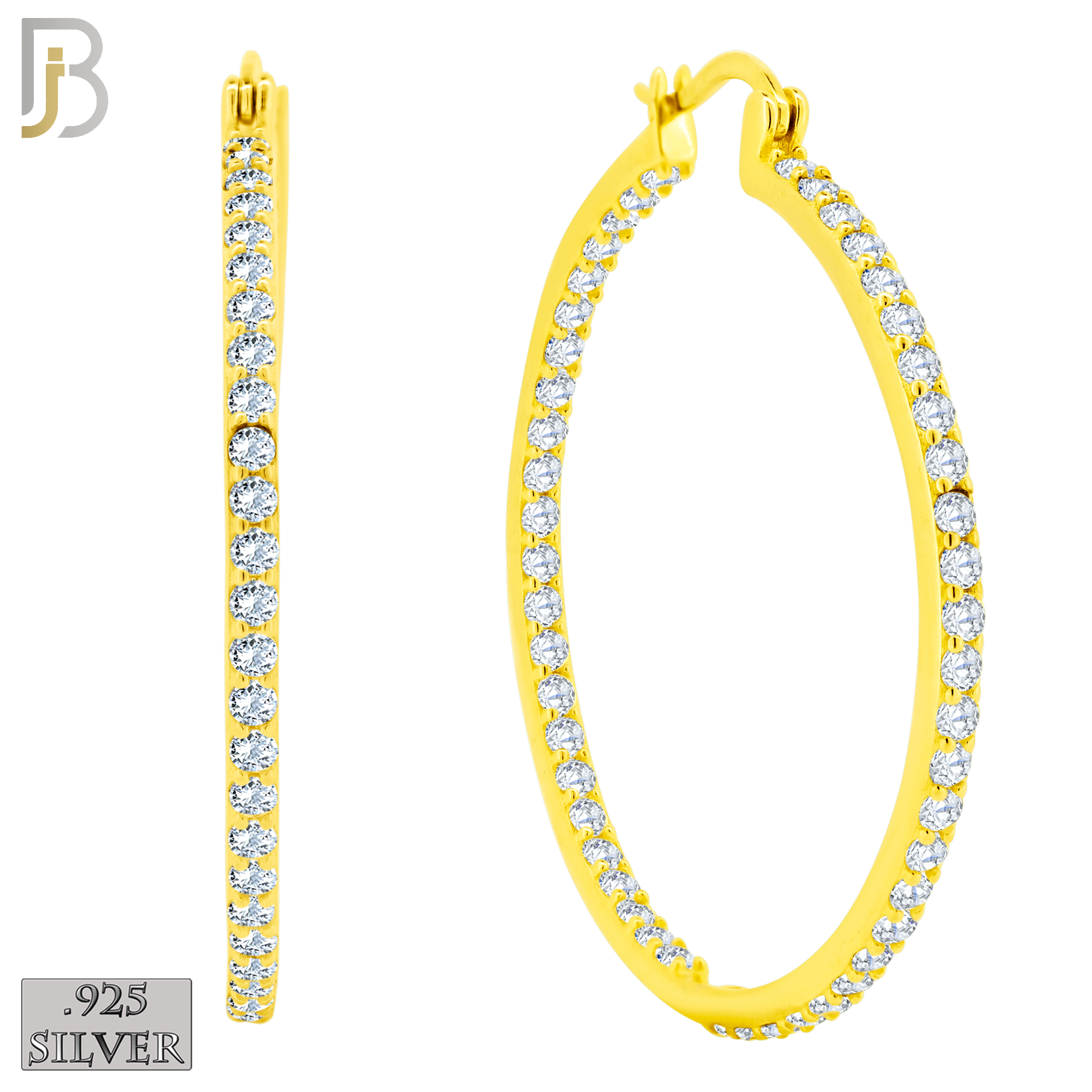925-ES252 - .925 Sterling Silver Hinged Hoop Earrings with Zircon image 11