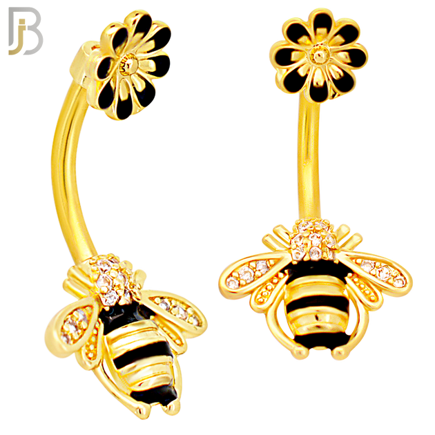 NB77 - 316L Stainless Steel Bee and Flower Belly Ring image 2